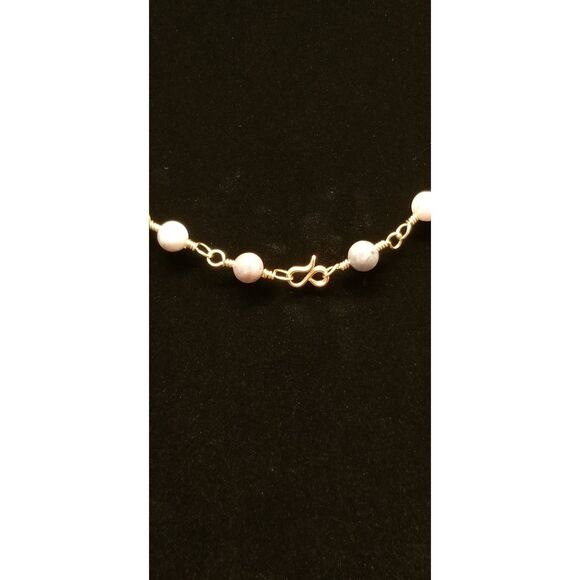 Handmade Agate Bead Chain Necklace – Gold Tone Wire Wrapped Natural Stone - Picture 5 of 5